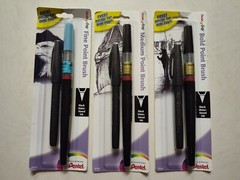 Set Of 3 Pentel Arts Brush: Fine, Medium & Bold Point, Black Ink + Sign Pen