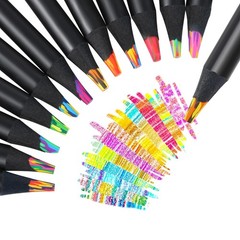 24 Pack Rainbow Pencils, 12 Colors, Black Wooden, Multi Colored, Pre-sharpened