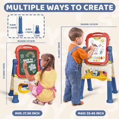 Art Easel for Kids Adjustable Toddler Easel Stand for Painting, Magnetic Double