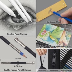 80 Pack Drawing Set Sketching Kit, Pro Art Supplies with 3-Color Sketchbook