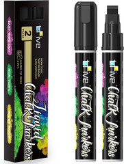 Black Liquid Chalk Markers – 2 Pack Jumbo Chalk Pens with 10Mm 3 in 1 Nib Wide T