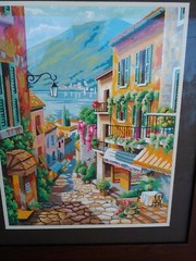 LARGE PAINT BY NUMBER 28 x 24″ Cafe Street Scene Lake MOUNTAIN handmade