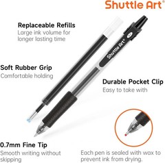 Shuttle Art Black Gel Pens, 48 Pack(20 Pens with 28 Refills) Retractable Medium