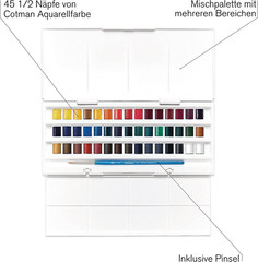 Cotman Watercolor Paint Set, Studio Set, 45 Half Pan W/ Brush