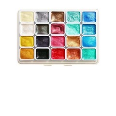 20 Colors Metallic Watercolor Paint Set Portable Box Shiny Pearl Pigments Art