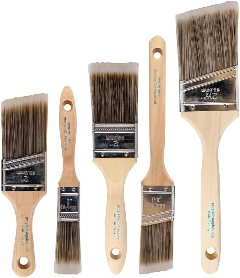 Paint Brushes, 5-Piece Paint Brush Set, Flat & Angle Brushes for Walls, Trim, Ca