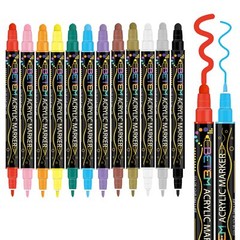 Betem Colors Dual Tip Acrylic Paint Pens Markers Premium Acrylic Paint 12 Colors