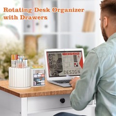 LETURE Rotating Office Desk Organizers and Accessories – 2 Drawer – White