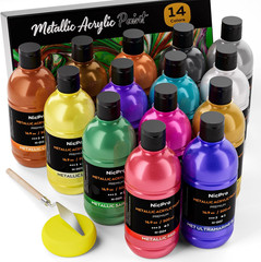 Metallic Acrylic Paint Set , 14 Colors Large Acrylic Paint Bulk, Non
