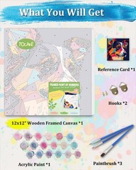 Framed Paint by Numbers Kit for Adults Beginners & Kids Ages 8-12,12x12inch Bord
