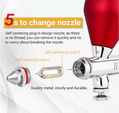 Dual-Action Gravity Feed Airbrush Kit w/ 0.2/0.3/0.5mm Nozzles, Red