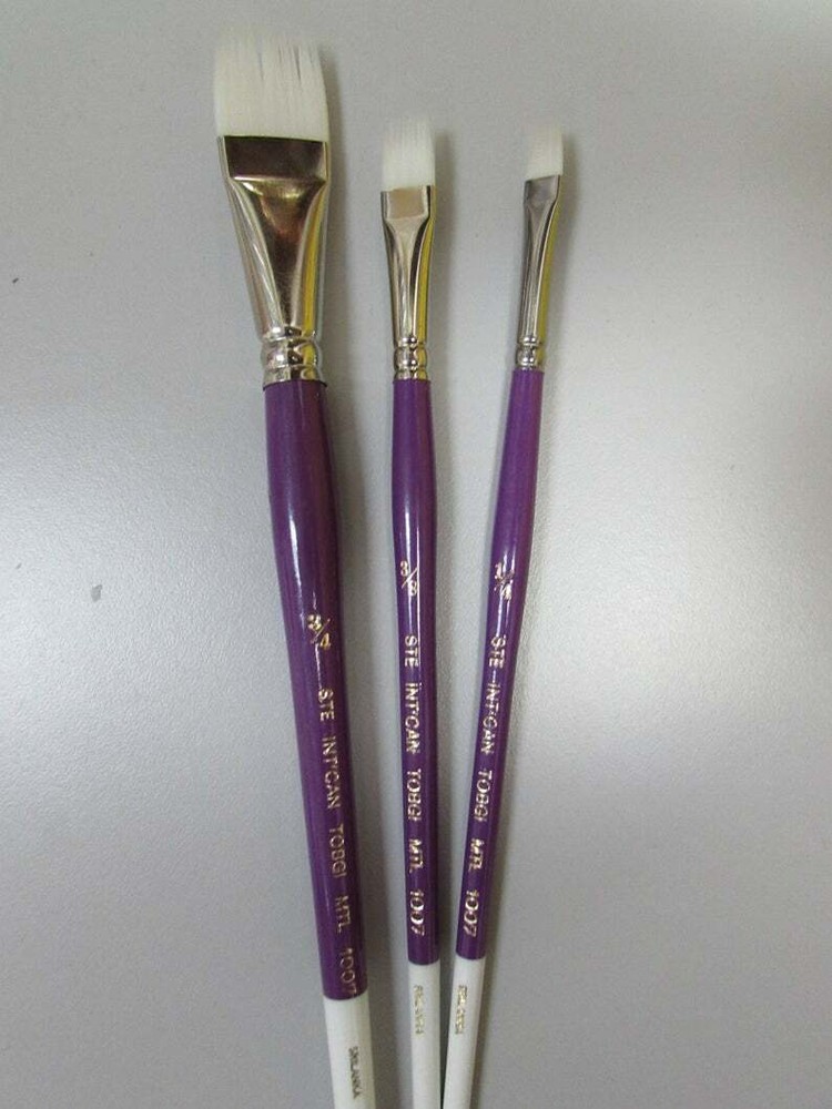 Set of 3pcs-Artist Quality Synthetic White Sable COMB BRUSH # 1/4”-3/8′-3/4”