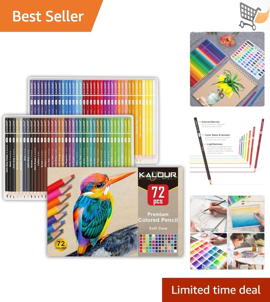 72 Count Colored Pencils Set Soft Core Vivid Colors for Adults Kids Drawing