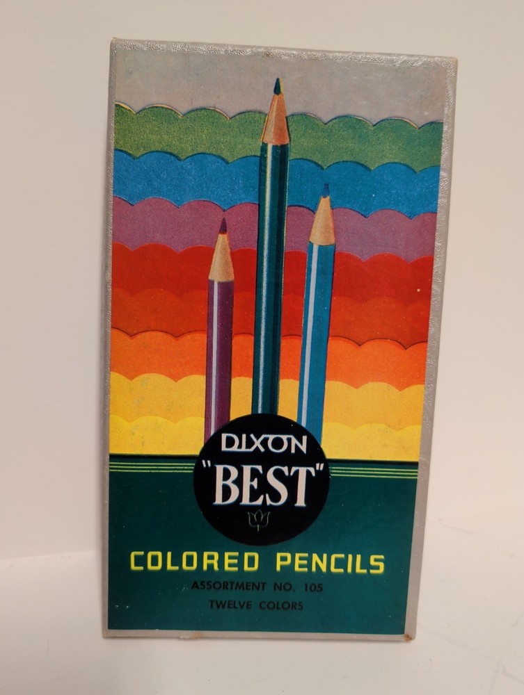 UNUSED “12” Colors Vintage Dixon Best Colored Pencils No 105 Assorted Bwn Used