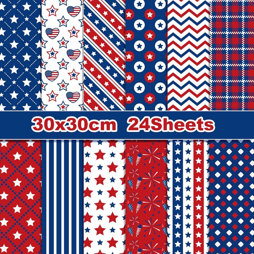 VIVIQUEN Patriotic American Flag Double-Sided Paper, 12 Red,White,Blue