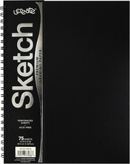 Cuaderno de bocetos con cubierta de poliéster, pesado, 9″ x 12″, negro, 75 hojas