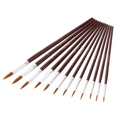 12 Pcs Watercolor Painting Brush Set Durable Bamboo Wood Dark Brown for Painting