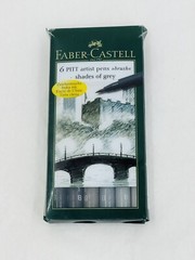 Faber Castell Pitt Artist Pens, 6 Piece Brush Set, Shades of Grey, 1-5mm