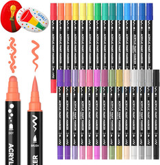 28 Colors Dual Tip Acrylic Paint Markers, Brush Tip and Dot Tip Acrylic Paint Pe