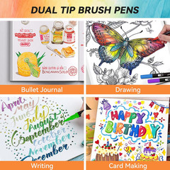 Dual Markers Brush Pens for Adult Coloring Books, 72 Colors Art Marker Set with
