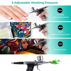Airbrush Kit, 50 PSI, 0.3mm Nozzle, Air brush Gun Set for Nails Art, Cakes,Ma…