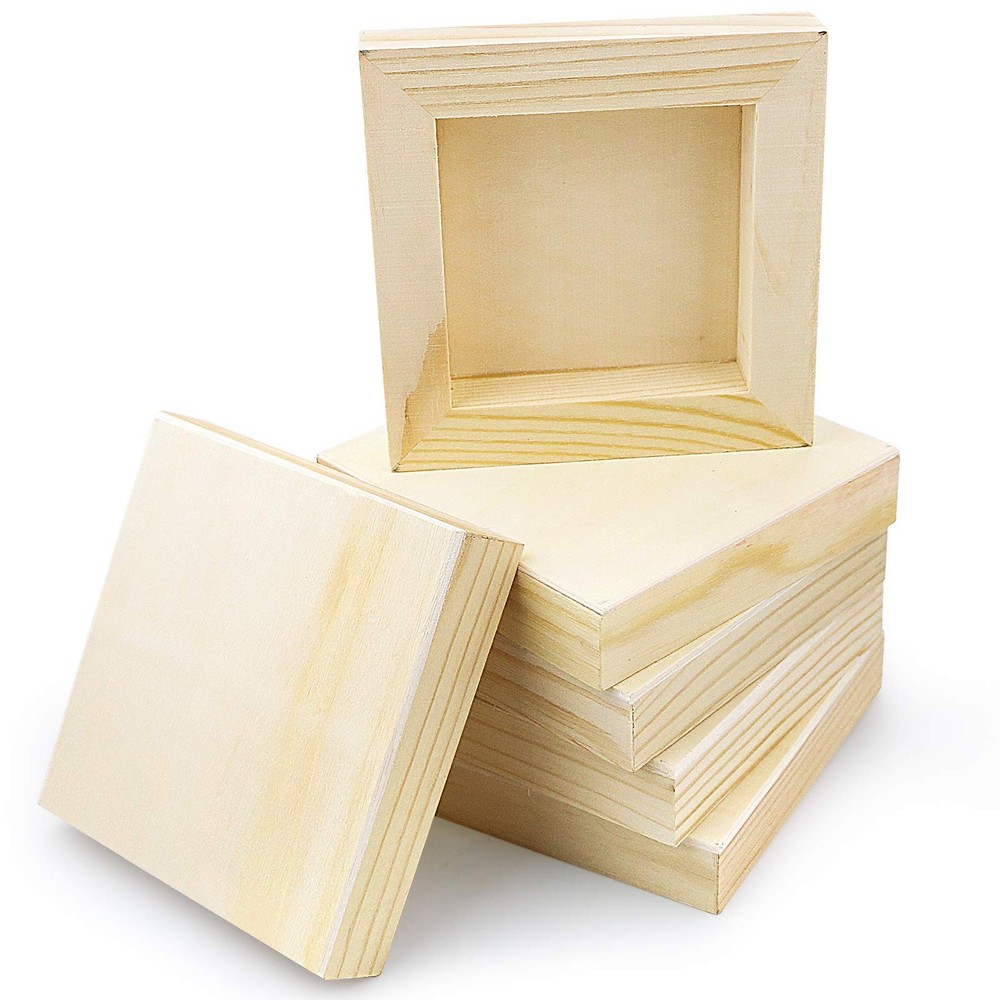 BILLIOTEAM 8 Pack Unfinished Square Wood Panels,4″ x 4″/10cm x Brown