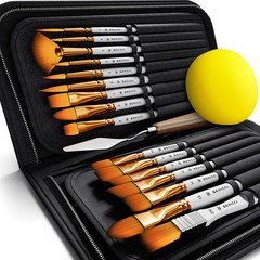 Artist Paint Brush Set of 16 – Includes Spatula Palette Knife, Sponge & Organ…