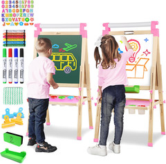 Easel for Kids – Wooden Art Easel with Paper Roll & Adjustable Double Sided Dry