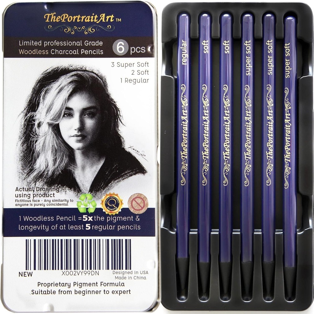 Artist Woodless Pure Pencils – Ultra Soft and Dark – 6pc Set Equivalent to 28…