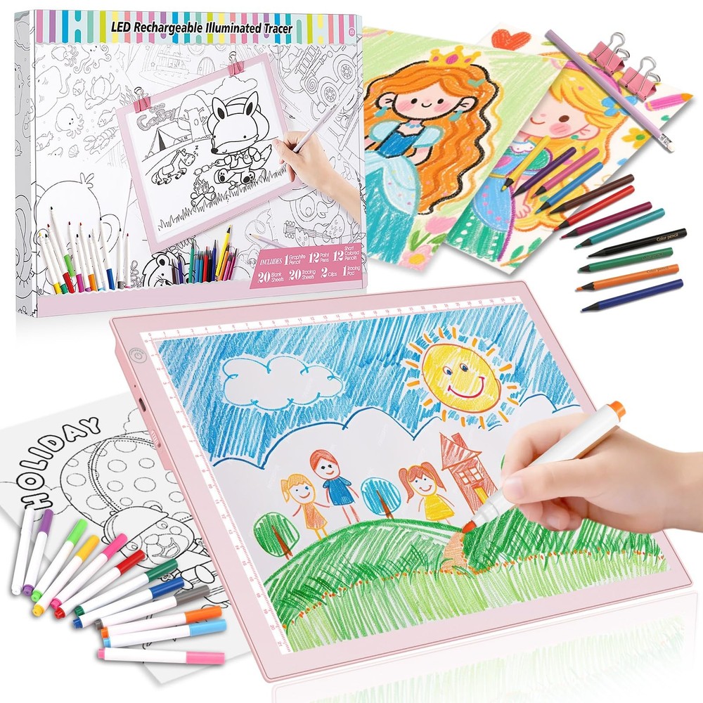 LED Drawing Tablet Kits Pink 15″ Light Board for Diamond Painting Accessorie…