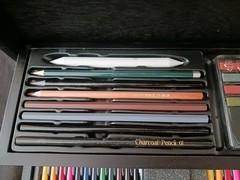 Complete Pencil Pastels & Charcoal Set in Wooden Case Multicolor Art Set