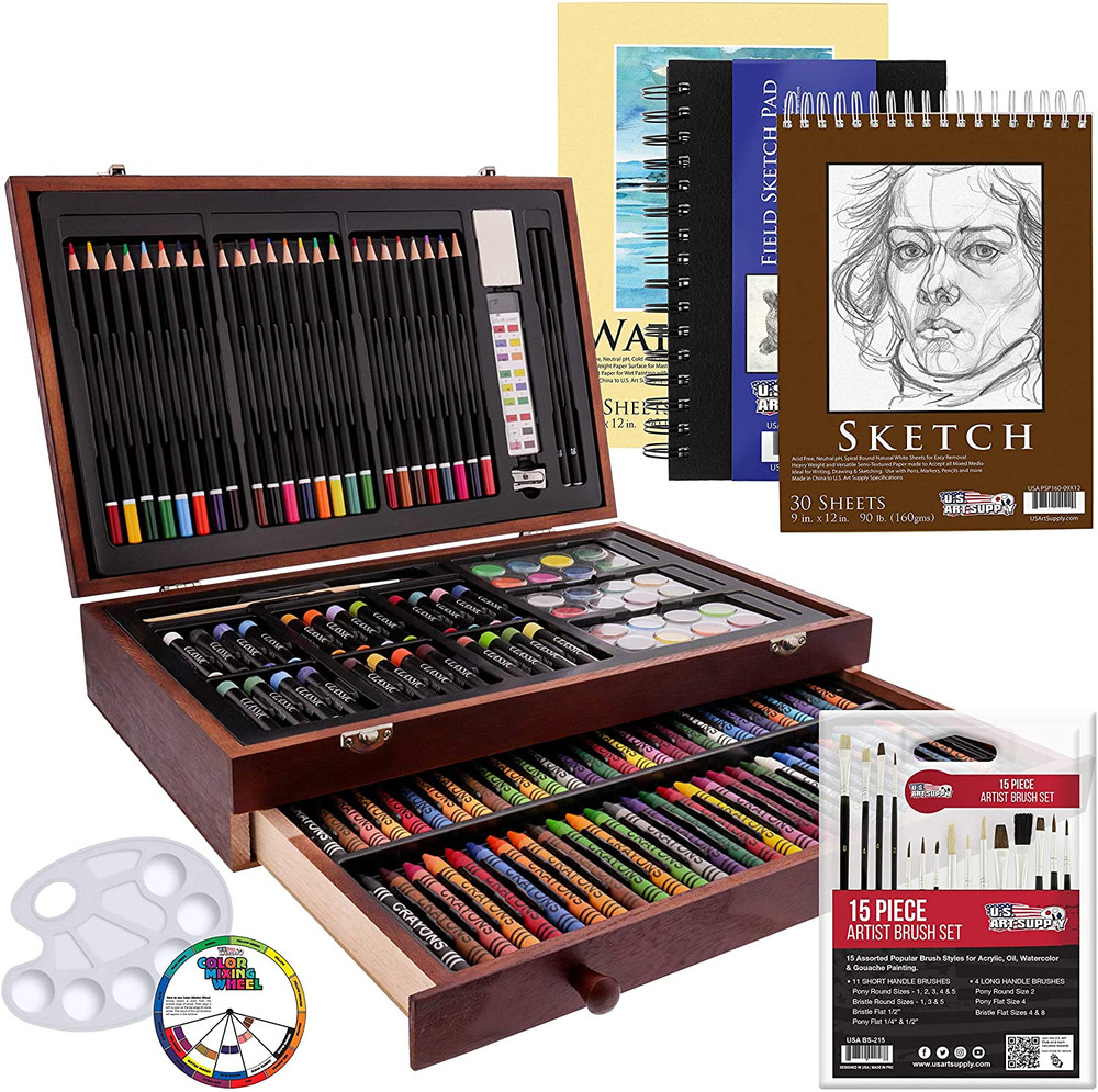 162-Piece Mega Wood Box Artist Kit with Painting, Drawing & Art Supplies for Adu