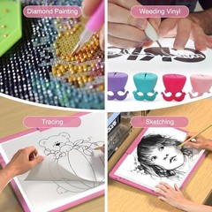 A4 Copy Tracing Light Pad with Type-C Port, Ultra-Thin Diamond Painting Pink