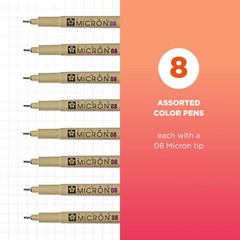 SAKURA Pigma Micron Fineliner Pens – Color Pen 1 Count (Pack of 8), Assorted