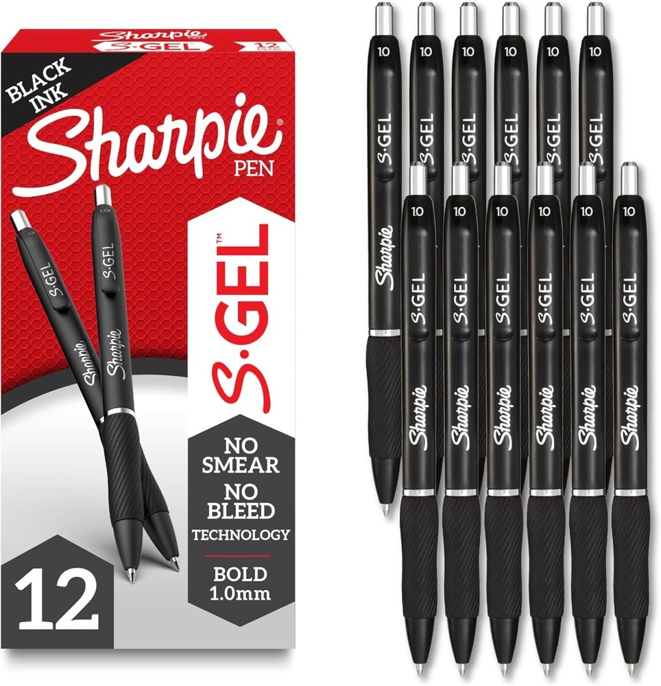 Professional S-Gel Black Gel Ink Pens – 12 Count, 1.0mm for School & Office