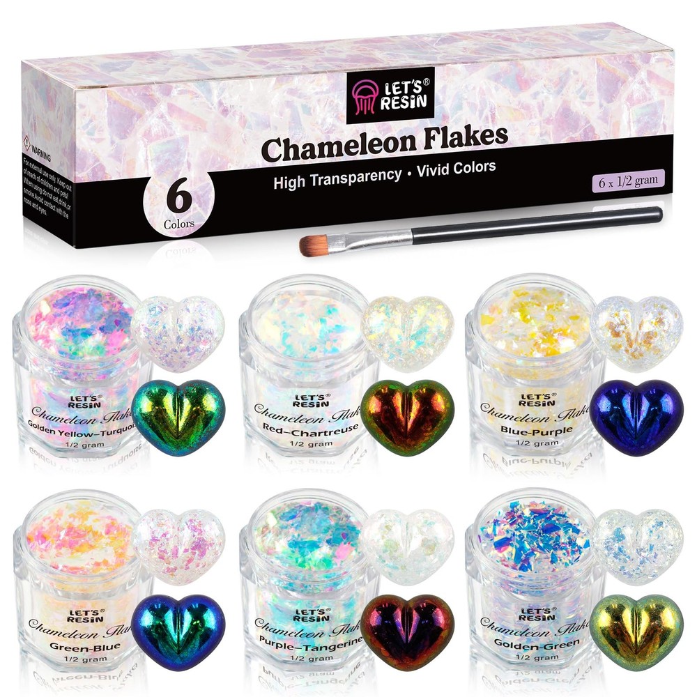 Opal Chameleon Flake, Transparent Glitter Flake for Epoxy Resin, 6 Colors Iri…