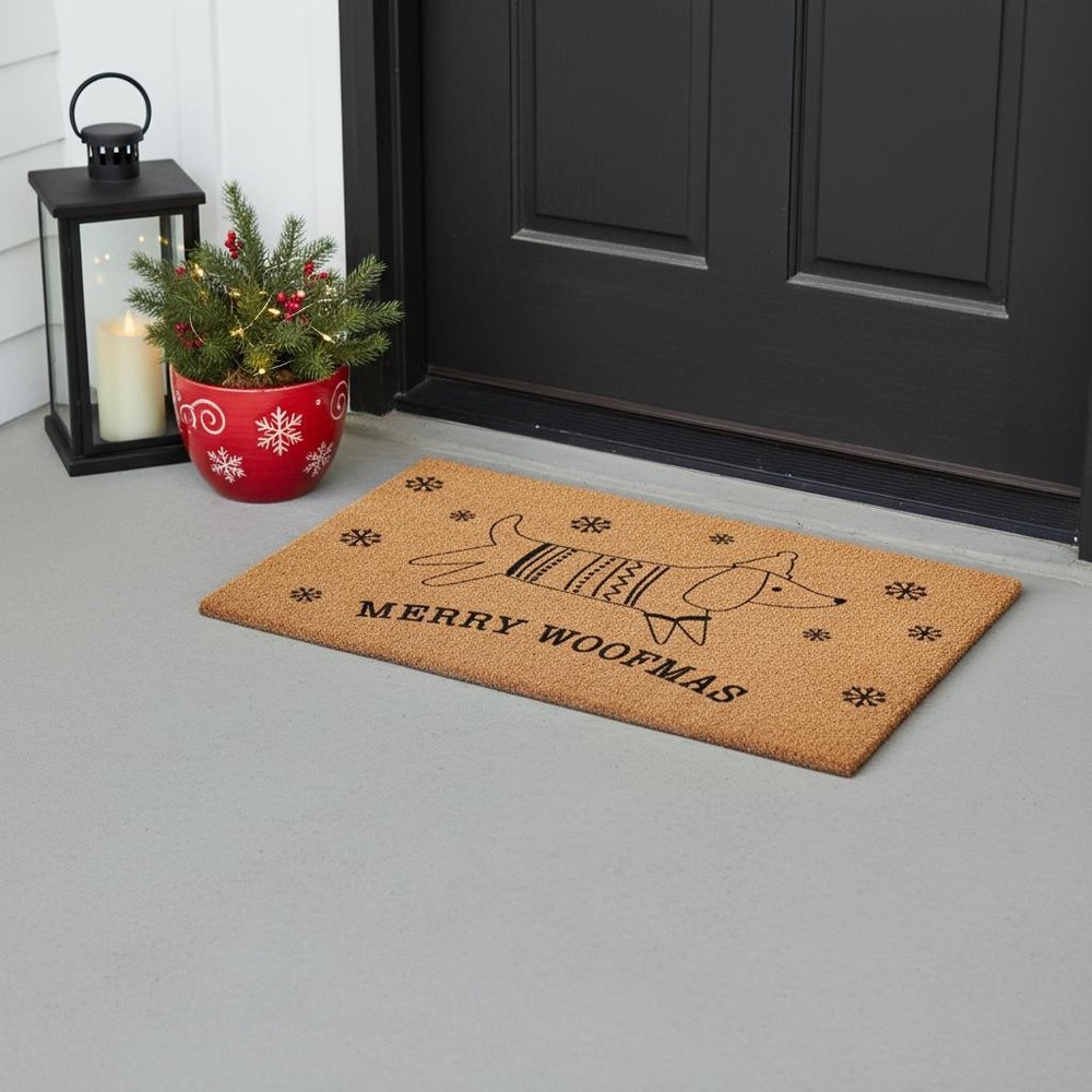 24″ X 36″ Brown And Black Christmas Dachshund Outdoor Coir Door Mat
