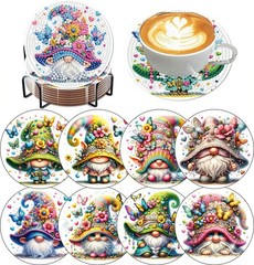 8 Pcs Gnome Diamond Art Coasters Kit with Holder, DIY Gnome Diamond Painting