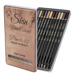 unused Set of 12 Black Widow Skin Tone Wax Colored Pencils Dark Tones Non-Toxic