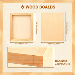 6 Pack Unfinished Blank Wood Panel Boards, Natural Wooden Painting Canvas for Oi