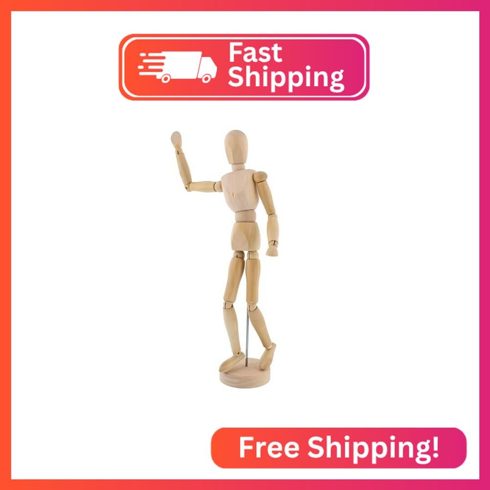 U.S. Art Supply 12″ Wooden Male Manikin Posable Figure for Drawing – Articulated
