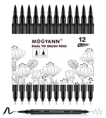 Drawing Pens, 12 Pack Dual Brush Pens Black Markers for Art Drawing Sketching