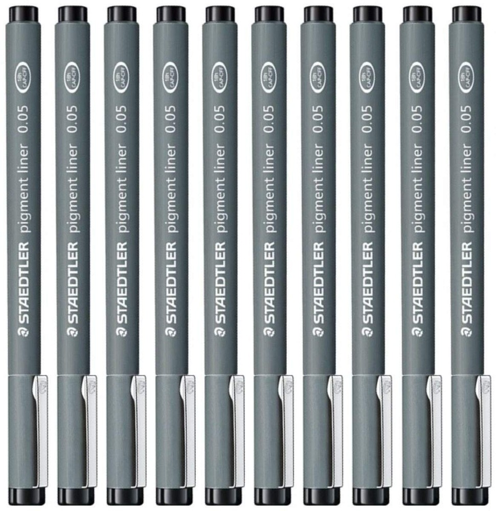 Staedtler Pigment Fineliner 0.05mm Black Marking Pen Pack of 10 Drawing Tools