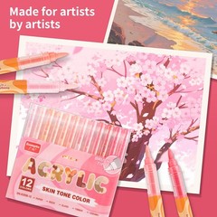 Guangna Acrylic Paint Markers 12 Colors, Skin Tone Series Set with Soft Brush Ti