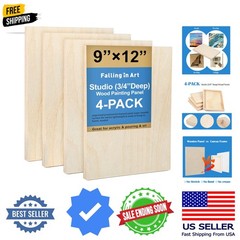 Unfinished Birch Wood Canvas Panels Kit, 4 Pack of 9×12’’ Studio 3/4’’ Deep C…