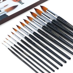13pcs Round Paint Brush Set Synthetic Bristle Complete Round Brush Set for Wa…