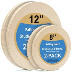Falling in Art Unfinished Round Birch Wood Canvas 8’+12′ round 2 PACK, wood