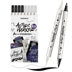 Paint Markers Brush and Fine Dual-tip Acrylic Paint Marker 4 Black and 4 White