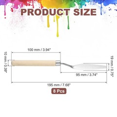 7.68″ 8Pcs Stainless Steel Palette Knife Birch Handle Point#4 Natural Wood Color