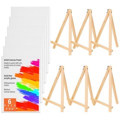 Canvas Boards with Easel for Painting 6 Pack 8 x 10 Inch 8×10 inches, white
